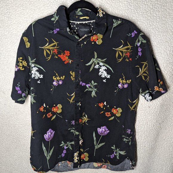 Black Men's Floral Button Down - Picture 1 of 3